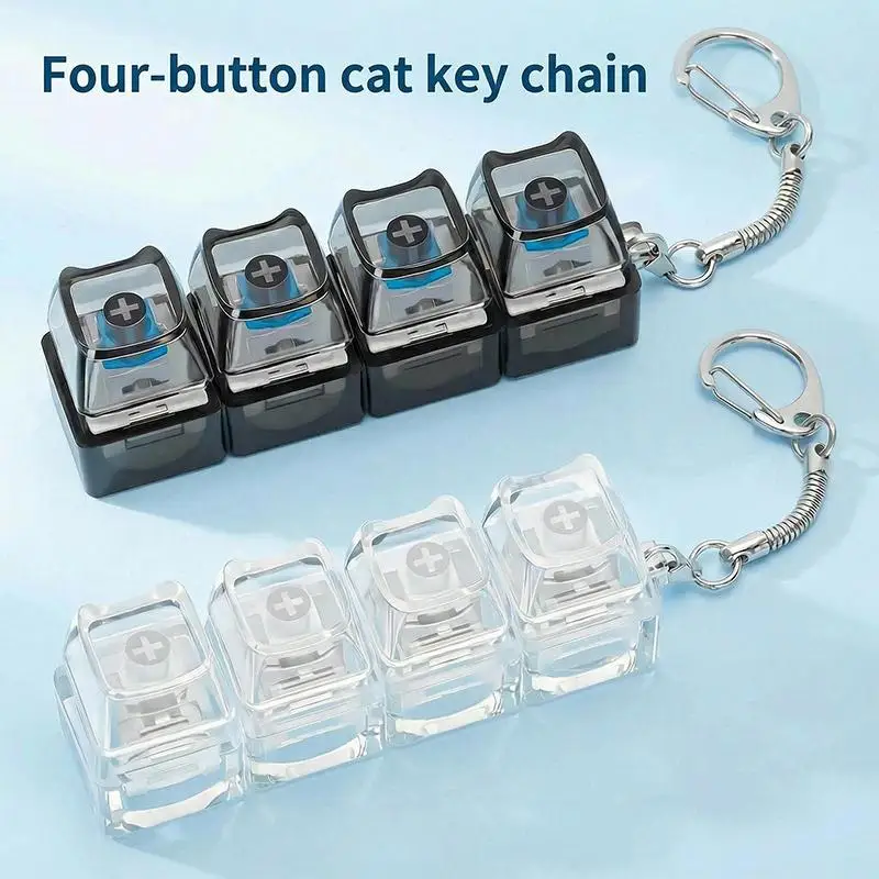 1/4 Key LED Light-Up Cat Keychain Keyboard Clickable Button Fidget Toy For Stress Anxiety Relief Phone Backpack Pendant Key Ring