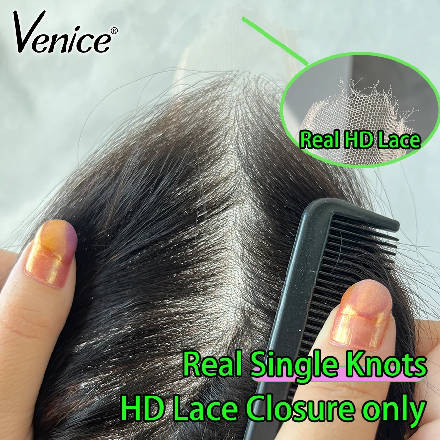 

Venice Real HD Lace Closure Only Single Knots 2x6 HD Lace Closure Mini Knot Прямые человеческие волосы Объемная волна Глубокая часть ByeBye Knots