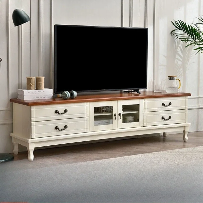 Modern Minimalist Solid Wood TV Cabinet European Style TV Stand Living Room Furniture Cabinet Light Luxury Suit Small Apartment