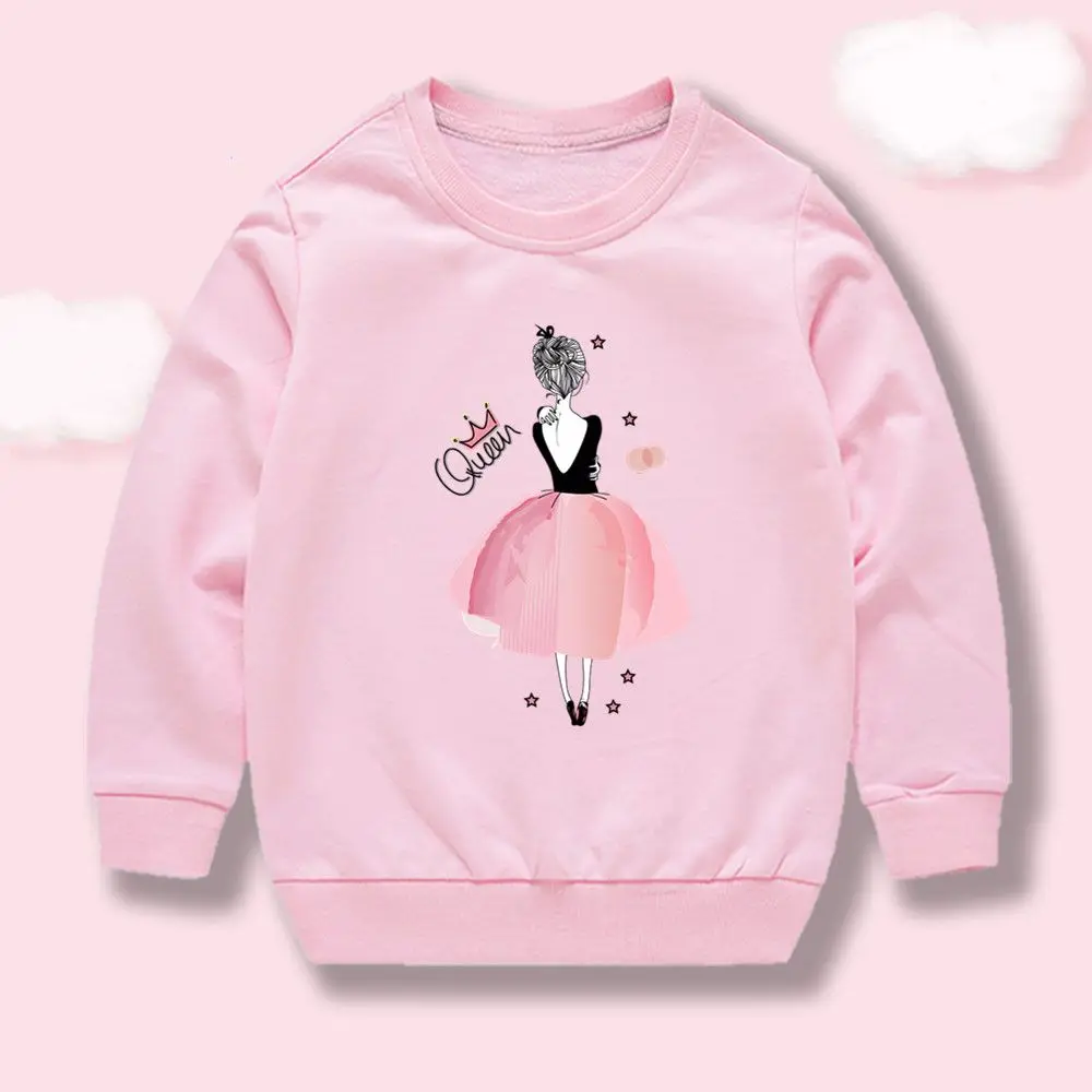 Mädchen-Sweatshirt mit süßem Ballett-Königin-Motiv, Rundhalsausschnitt, langärmelig, Pullover, Kinder-Frühlings-Freizeit-Oberteil, Größe 110–160