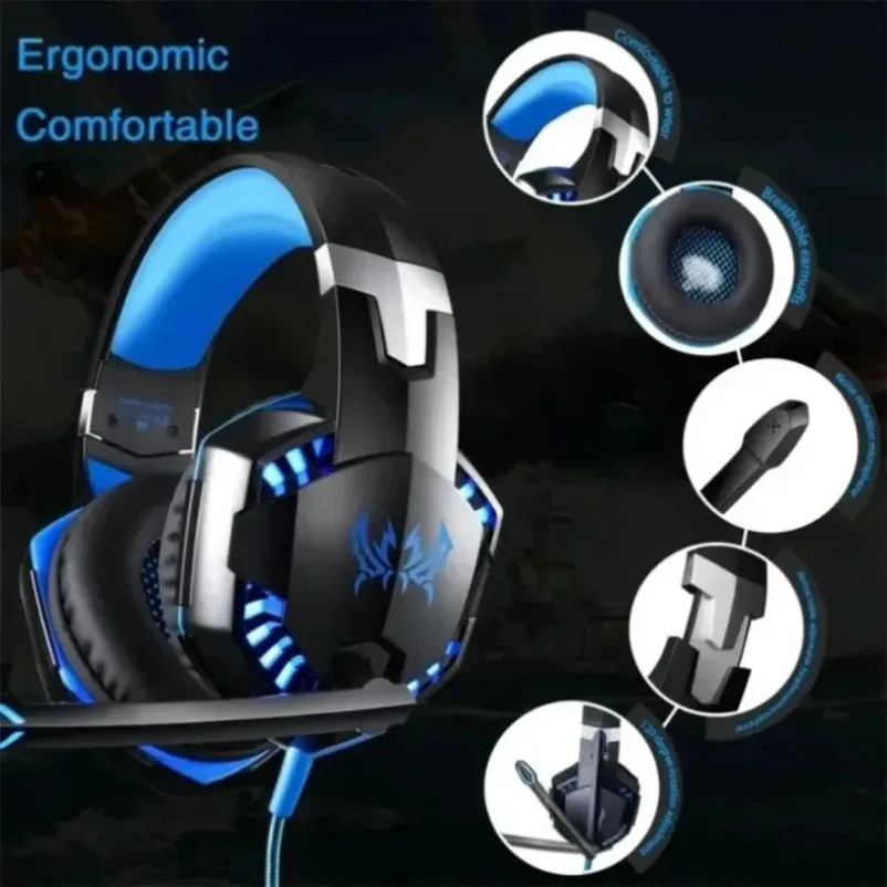 KOTION G2000 Gaming Casque Wired Headset Stereo Surround Sound Deep Bass LED Glow Headphone With Mic For PS5 PS4 Xbox Notebook