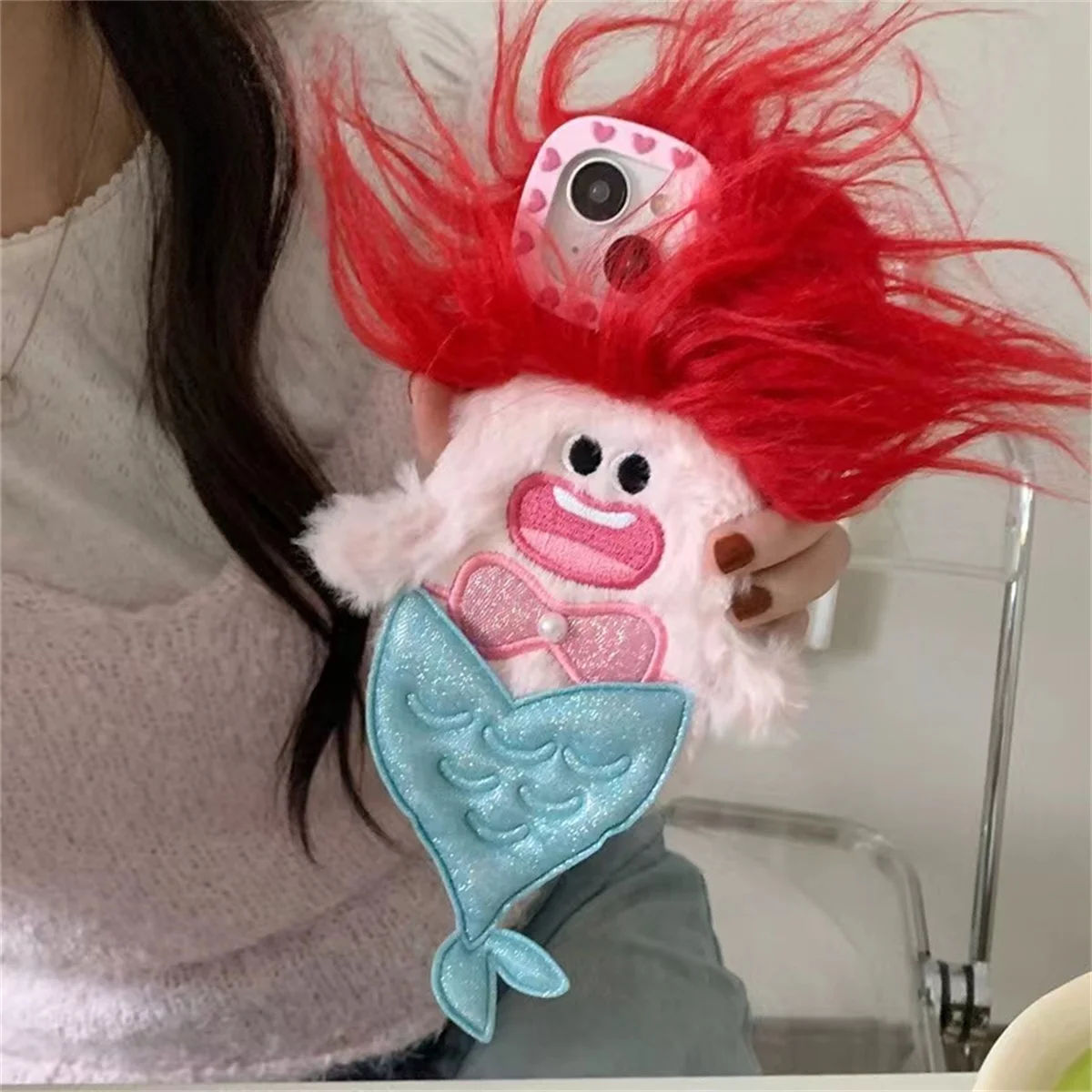 Suitable For Ugly And Cute Cartoon Mermaid Monster iPhone 15 Pro Max 14 Phone Case 13Pro iPhone 12 11 Plush Fall Protection Case