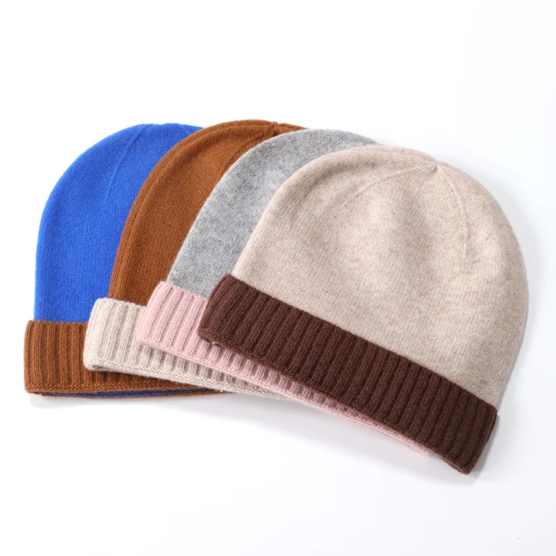 Vendite Bambini Berretto in pura lana lavorata a maglia con orlo a costine 2 toni abbinati Cappello caldo per bambini Autunno inverno Caldo Ragazzo