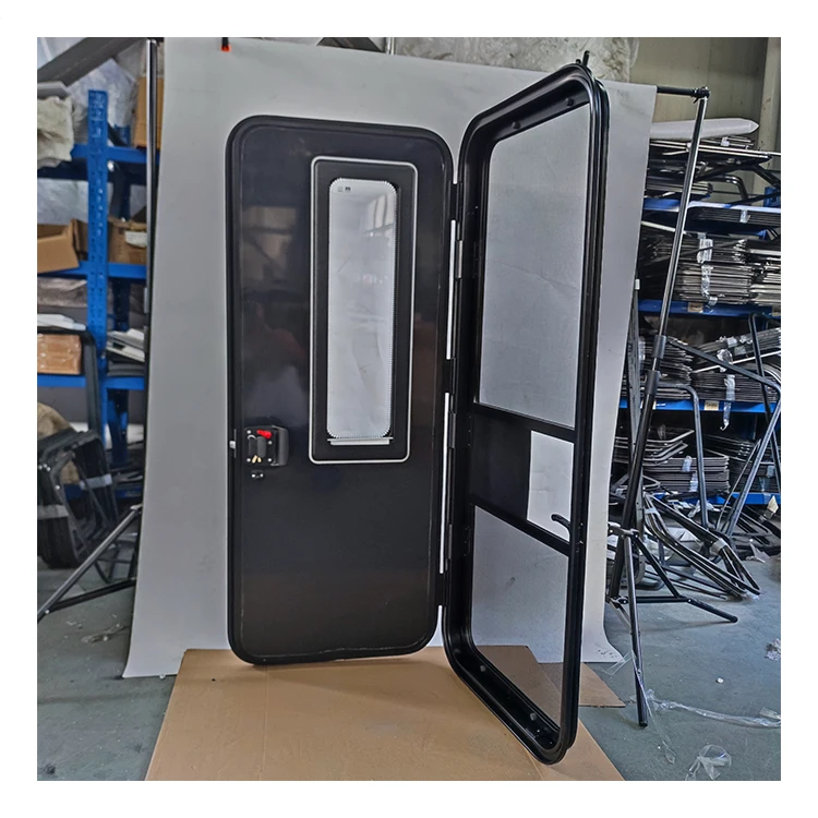 Best Price Of New Design 580X1700mm RV Entry Door With Safety Net Full Black Good Quality Rv Door