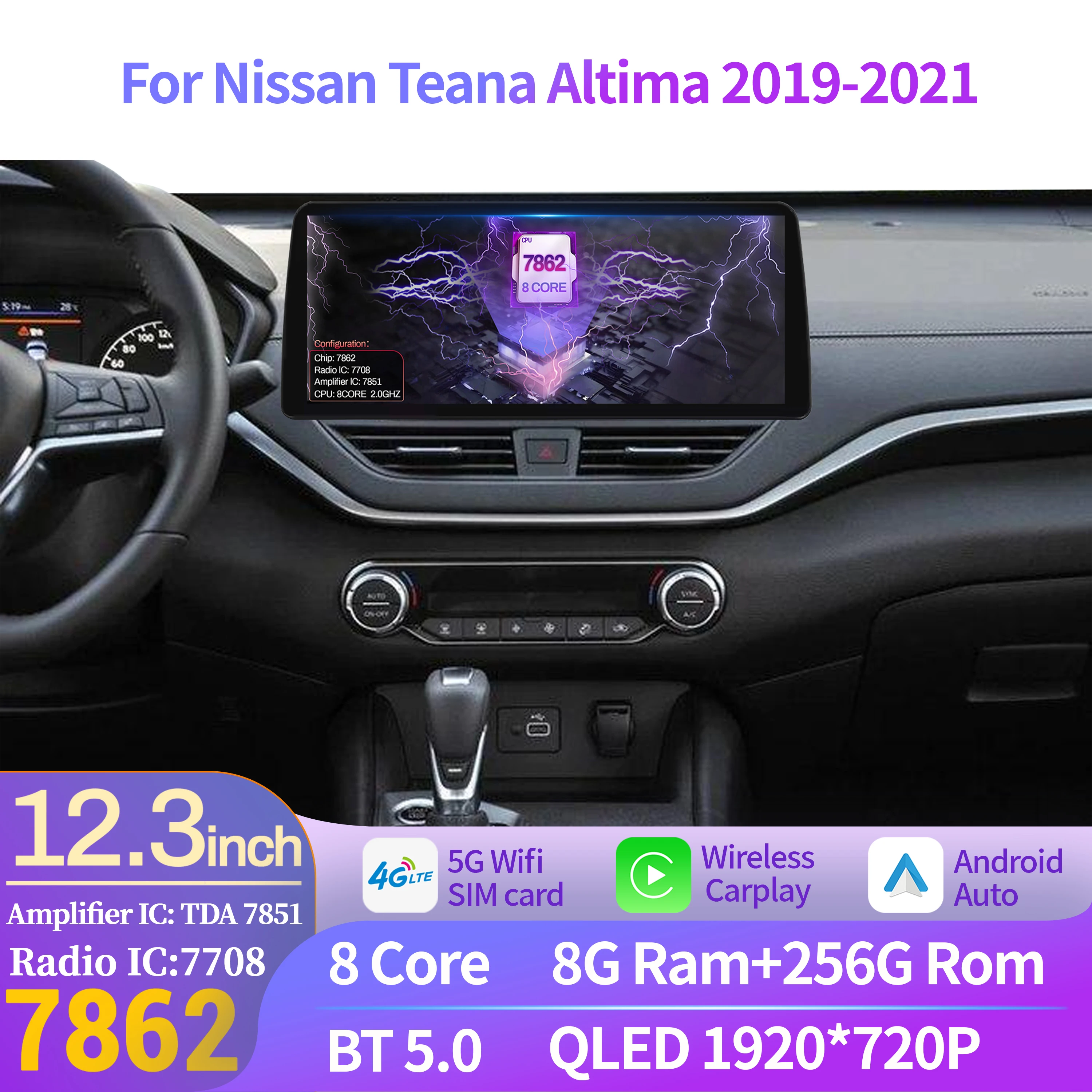 

12.3 inch For Nissan Teana Altima 2019-2021 Car Radio Multimedia Player Navigation CarPlay Android 14 4G GPS Head Unit Screen