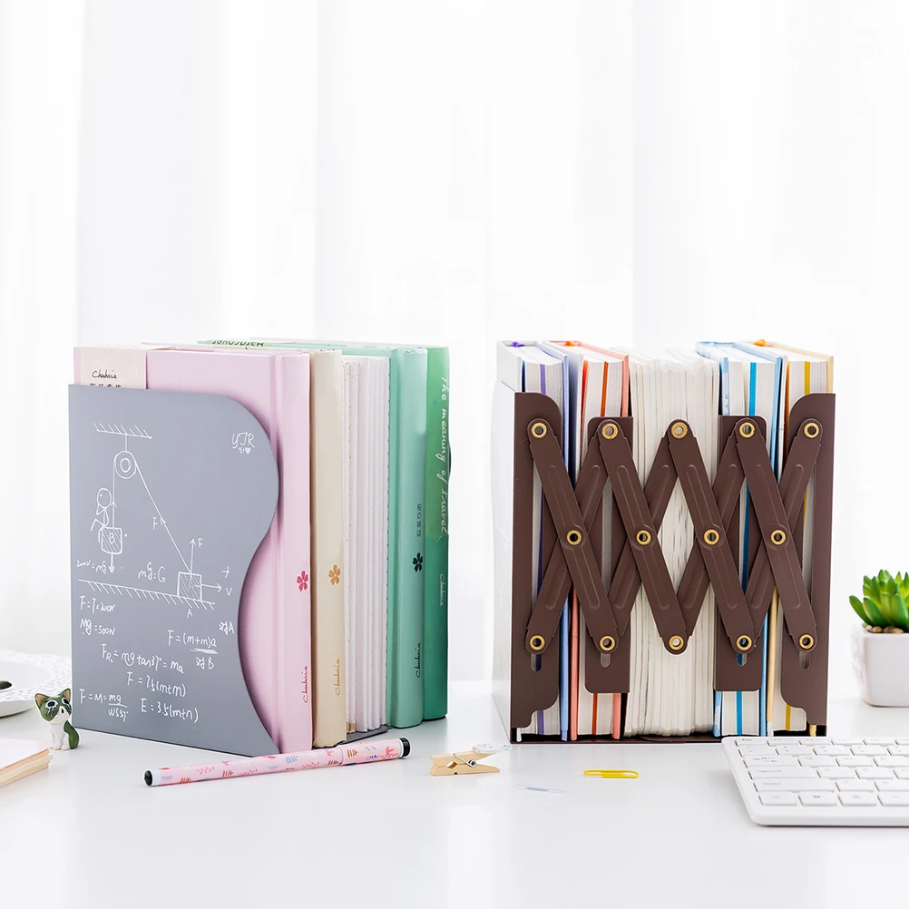 

1pc Desktop Graffiti Adjustable Bookends Metal Non-skid Folder Holder Retractable Book Rack Stand (Grey)