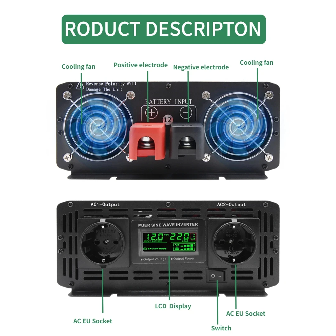 Imagem -03 - Houli-inversor de Onda Senoidal Pura para Automóvel 12v 220v 7000w 5000w 4000w 3000w 60hz