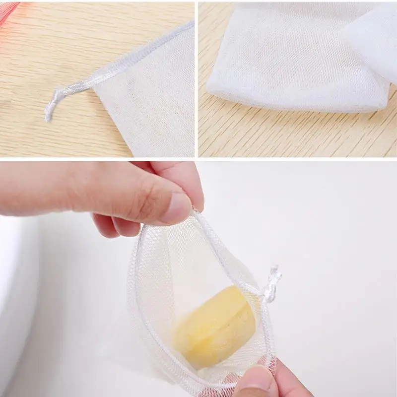 Mesh Soap Bag Double-Layer Mesh Saver Drawstring Soap Foaming Net Exfoliating Bag Face Wash Bubble Making Net for Skin Care