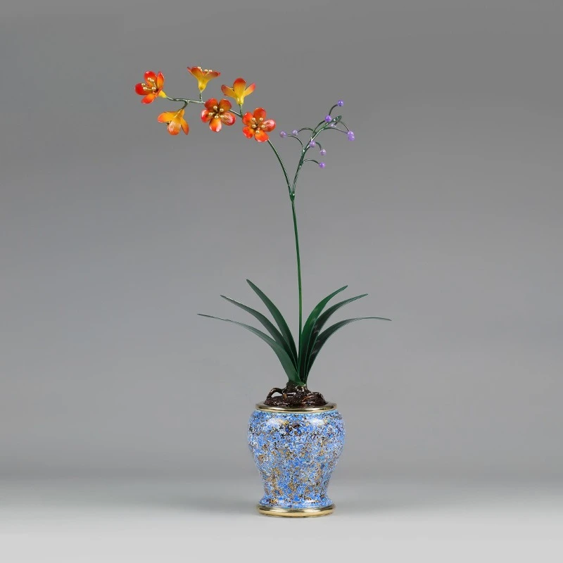 Orchid brass ornament, vase flower arrangement TV cabinet corner table color copper decoration