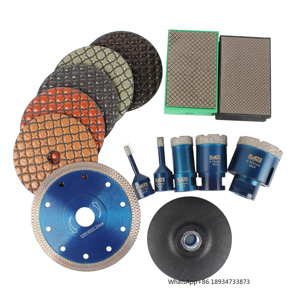 Raizi Porcelain Tile Diamond Tool Set for Ceramic Porcelain Tile Diamond Core Drill Bit Kit With Cutting Blade Dry Polishing Pad