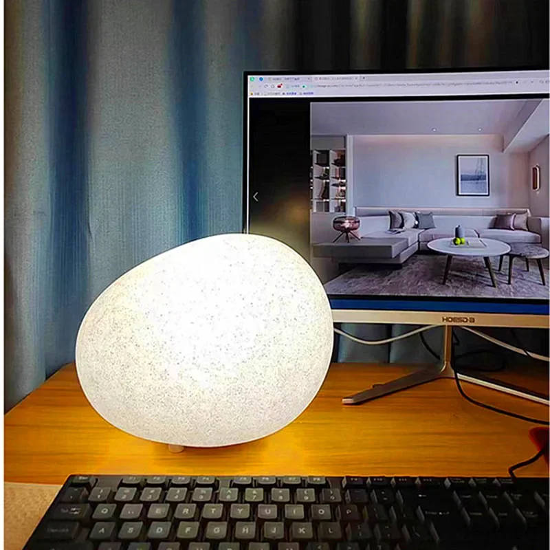 Modern Bedroom Bedside Table Desktop Mood Table Lamp Simple Personality Pebble Shape Atmosphere Night Light Led Plug-in Gift