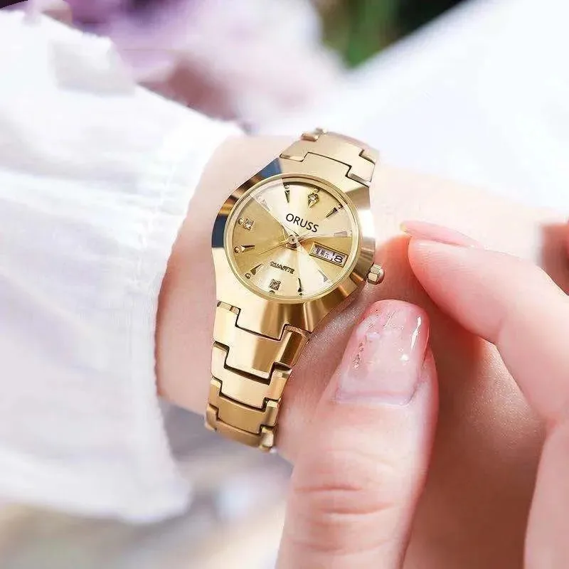 Women Quartz Watch Luxury Classic Rose Gold Tungsten Stainless Steel Color Band Orologio Calendar Dial Watches Ladies Wristwatch