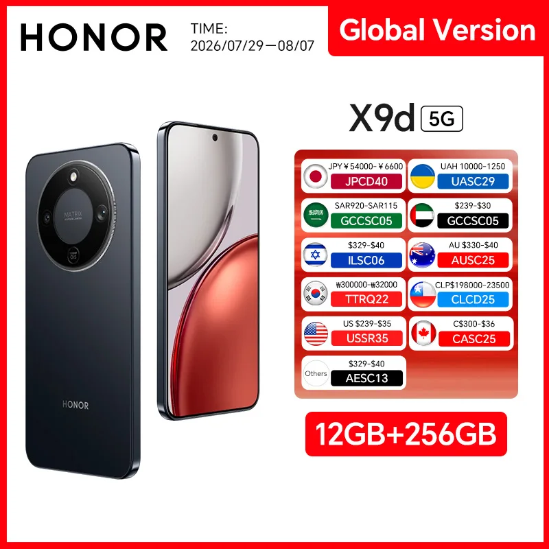 HONOR X9d Global Version 12GB+256GB 5G Smartphone 6.79'' 120Hz Screen 108MP AI Camera 8300mAh 66W Super Charging NFC OTA