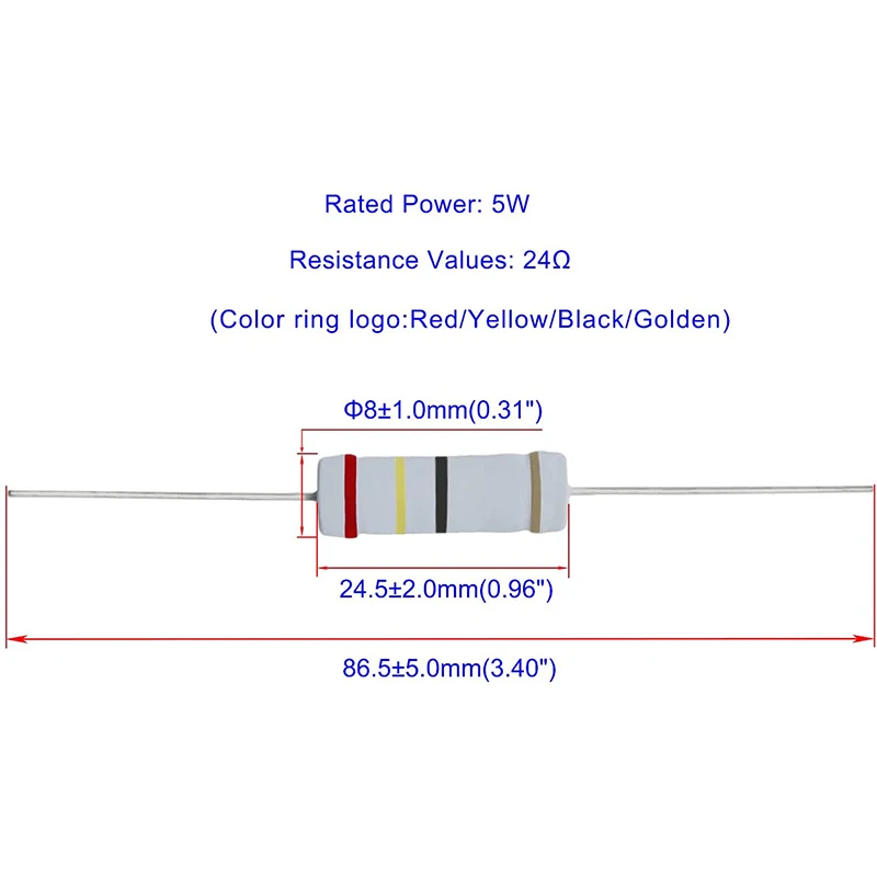 24 Ohm Metal Oxide Film Resistor ±5% Tolerance High-Accuracy 5 Watt Resistor Alternative Resistance for DIY Projects &20 Pcs