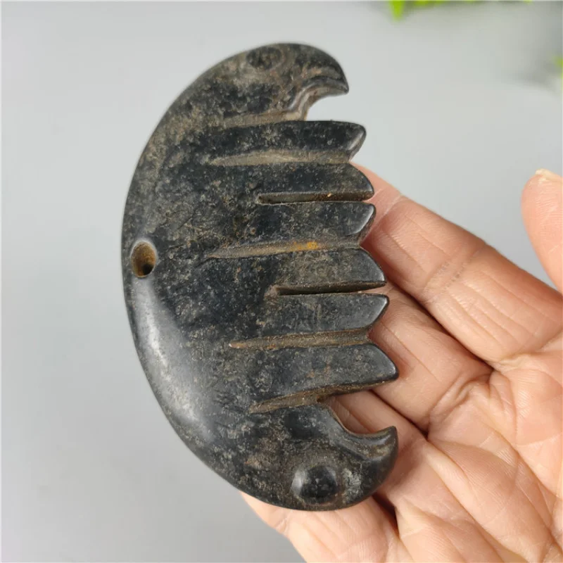 Antique Miscellaneous Natural Aged Crafts Leather Shell Iron Stone Double Phoenix Comb Red Mountain Culture Pendant Hanging Orna