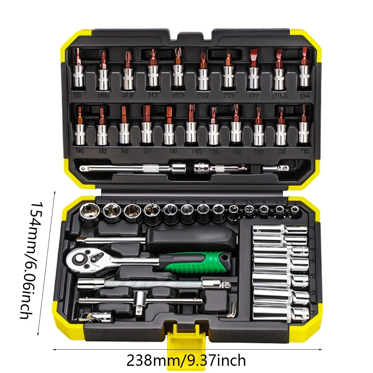 Juego de 53 piezas de llaves de trinquete de casquillo de 1/4 de pulgada, con varilla de extensión de broca de casquillo adecuada para reparación de automóviles con estuche