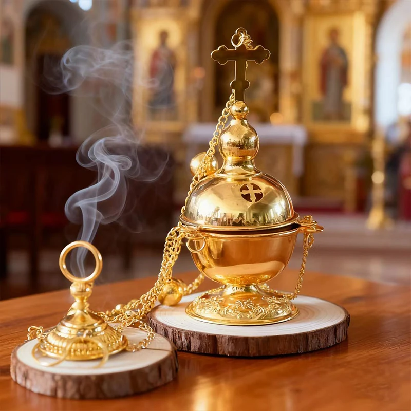 Exclusive Desktop Ritual Incense Burner For Eastern Orthodox Believers Gently Supported By Devout Prayers And Religious Beliefs