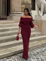 Autumn Elegant One Neck Women's Knit Dresses Long Sleeved Slim Fit Wine Red Fashion Robes 2024 New Ladies Party Club Vestidos