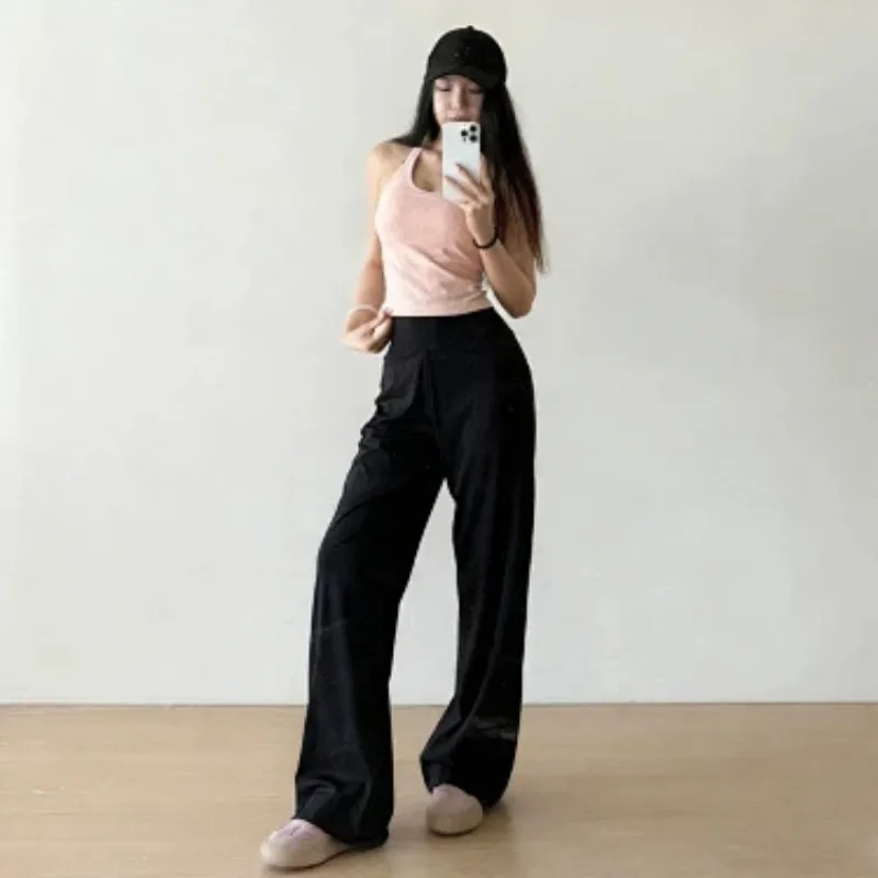 Women High Waist Smooth Wide Leg Yoga Pants Loose Straight Leg Naked Feel Sports Trousers For Running Fitness