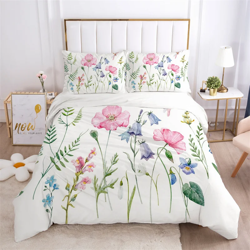 

Floral Leaves Bedding Set Microfiber Butterfly Duvet Cover Lotus Flowers Comforter Cover Full King For Kids Adults Bedroom Decor