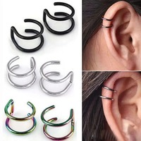 2pcs Stainless Steel Clip Earrings 2-Row Fake Cartilage Ear Nose Lip Cuff Clip On Earrings Gift aretes de mujer серьги женские
