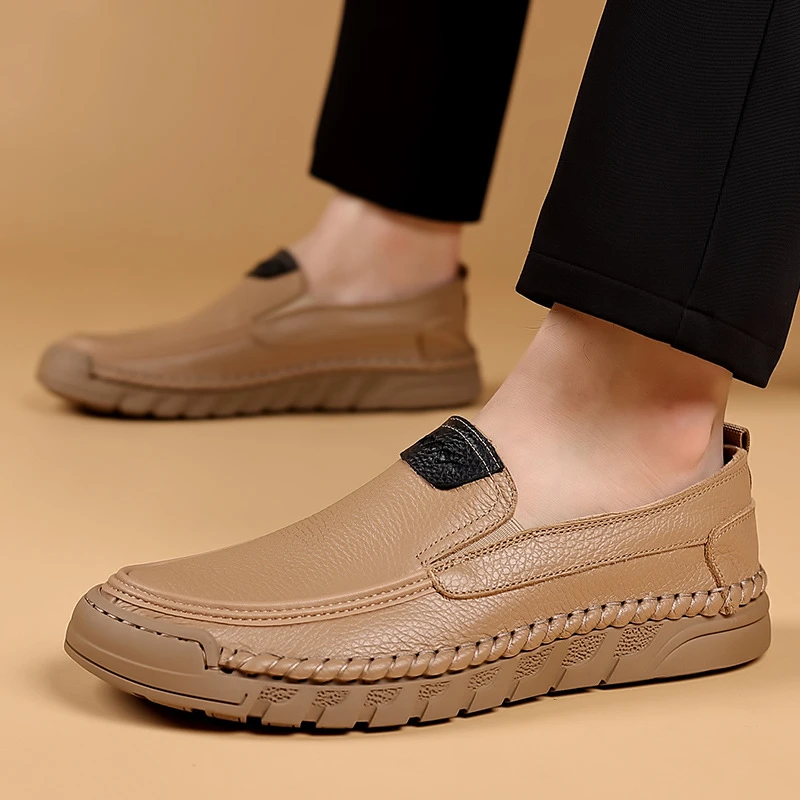 Mens Black Leather Loafers Slip On Casual Shoes