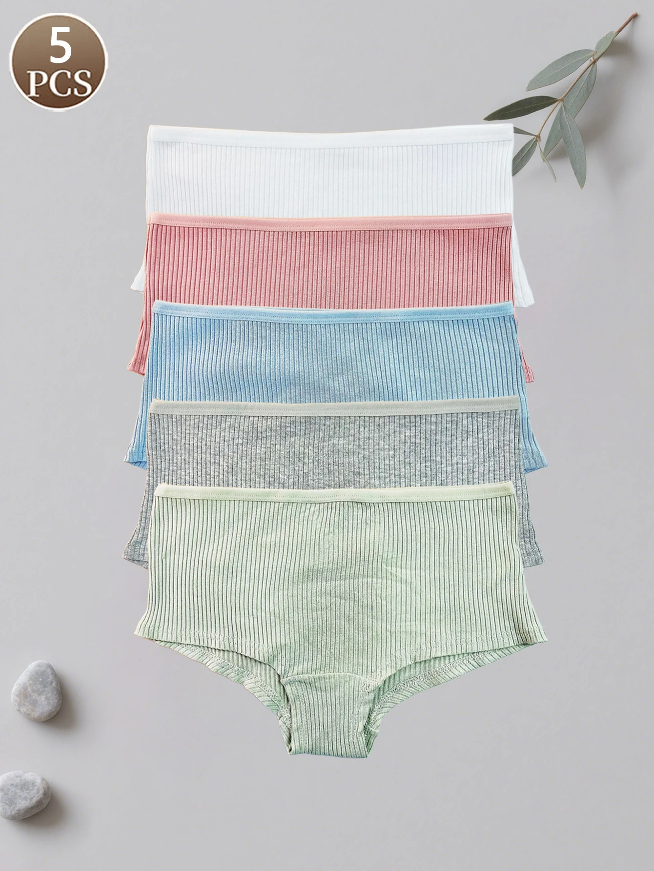 

5PCS women's boxer briefs knitted solid color fashionable and simple women's casual sports briefs comfortable women's briefs