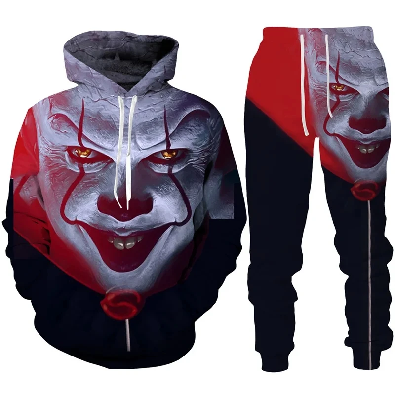 Funny Halloween Clown 3D Printed Hoodies&Pants Suit Hip Hop Men/Women Personality Streetwear Clothing Horror Movie Tracksuit Set