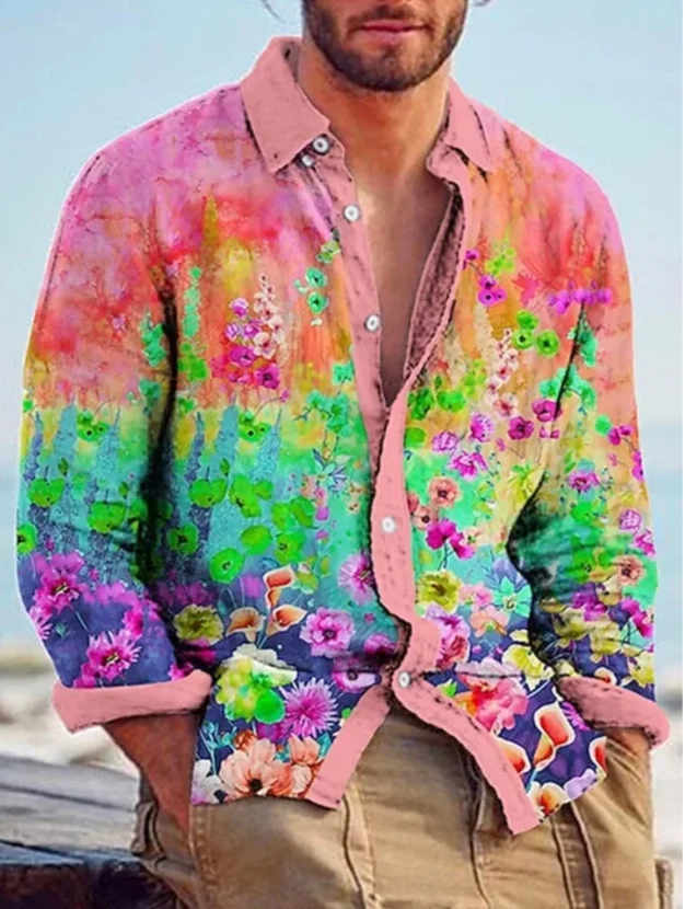 Men's Long Sleeved Shirt With Colorful Artistic Tie Dye Print  men's Loose Round Neck Long Sleeved Shirt  Multiple Abstract Oil