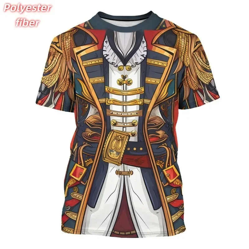 3D Print Cosplay T-Shirt For Men Fake Suit Pirate Pattern Tees Summer Street Casual Short Sleeve Tops Loose Round Neck T Shirts