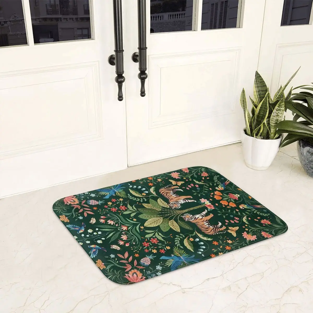 Jungle Tropical Tiger Beige Bohemian Style Animal Plant Anti-slip Doormat Floor Mat Carpet Rug for Kitchen Entrance Footpad Mats