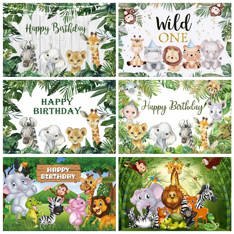 

Newborn Baby Shower Photography Backdrop Jungle Safari Animal Wild One Birthday Party Decor Background Photo Studio Props