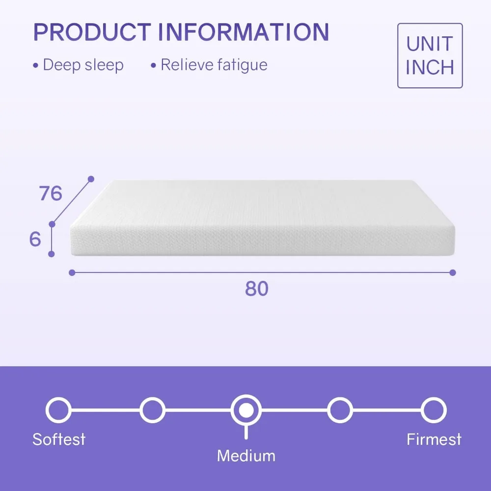 Matelas King Size à mémoire de forme, 6 pouces, gel rafraîchissant en mousse, thé vert, dans une boîte, moyennement optimiste, instituts de pression