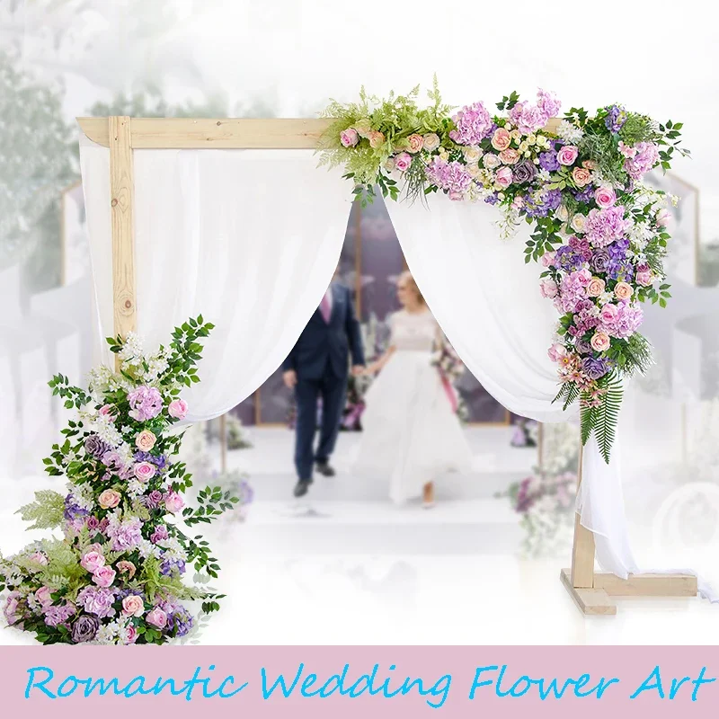 Artificial Silk Flower Row with Yarn, Customized Wedding Props Supplies, Flower Arrangement, Wall Decor, Arch Ceremony