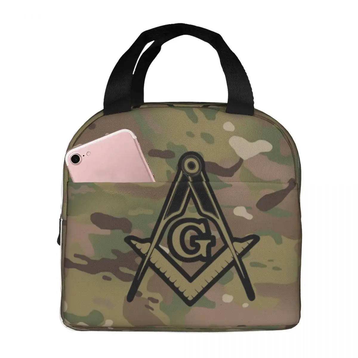 Square Compass Resuable Lunch Boxes Women Leakproof Masonic Freemason Cooler Thermal Food Insulated Lunch Bag For School Office