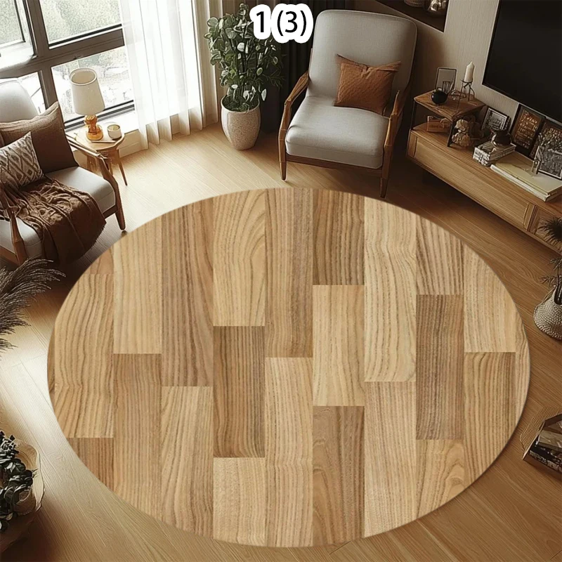 Wood Grain Round Carpet Modern Minimalist Living Room Bedroom Floor Mat Soft Non-slip Circle Rug Nordic Home Decor Rug  home