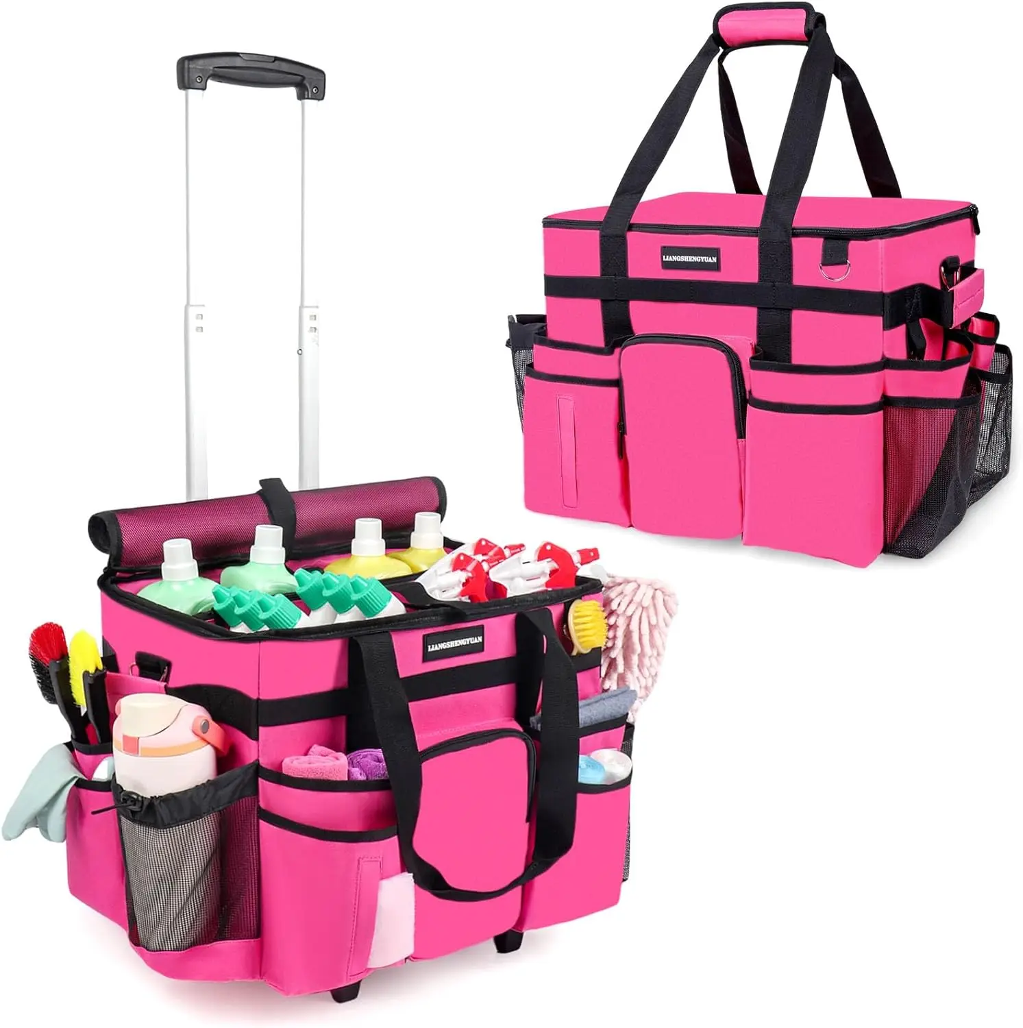 

Large Rolling Cleaning Caddy Bag, Cleaning Caddy with Wheels with Detachable Trolley for Housekeepers, Water Resistant C