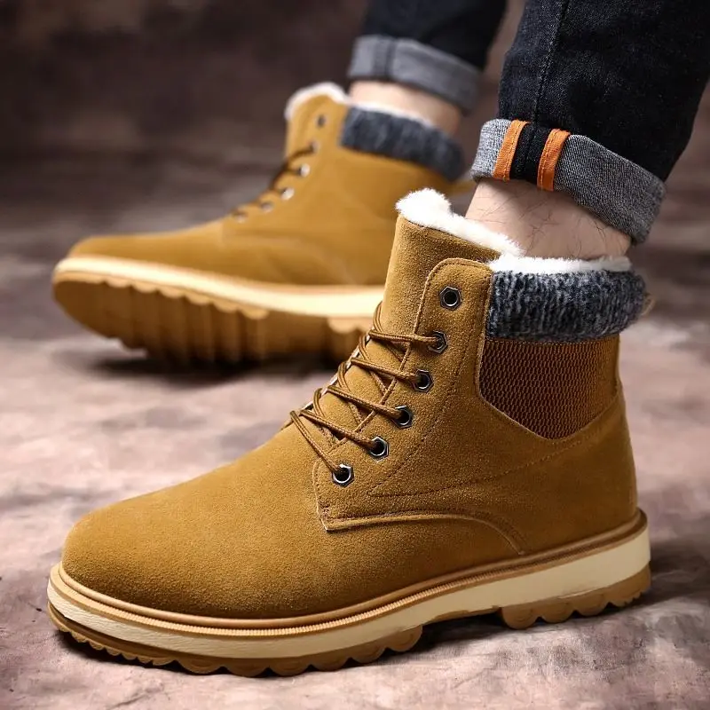  2025 شتاء جديد الكورية نمط الرجال عالية أعلى الدانتيل يصل أحذية العمل صوف مبطن المضادة للانزلاق سميكة الدافئة خمر الثلوج الأحذية #6