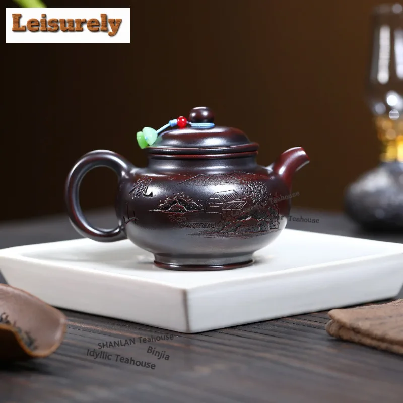 340ml Yixing Purple Clay Teapots Handmade Duo Zhi Pot Raw Ore Antique Brass Mud Tea Soaking Kettle With Strainer Zisha Tea Set