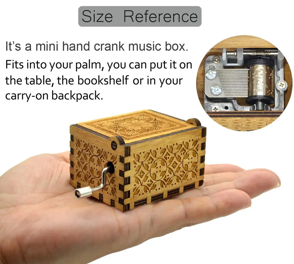 Wooden Hand-Cranked Music Box Vintage Engraving Music Box Can\'t Help Falling in Love Valentines Day Gift Birthday Presents