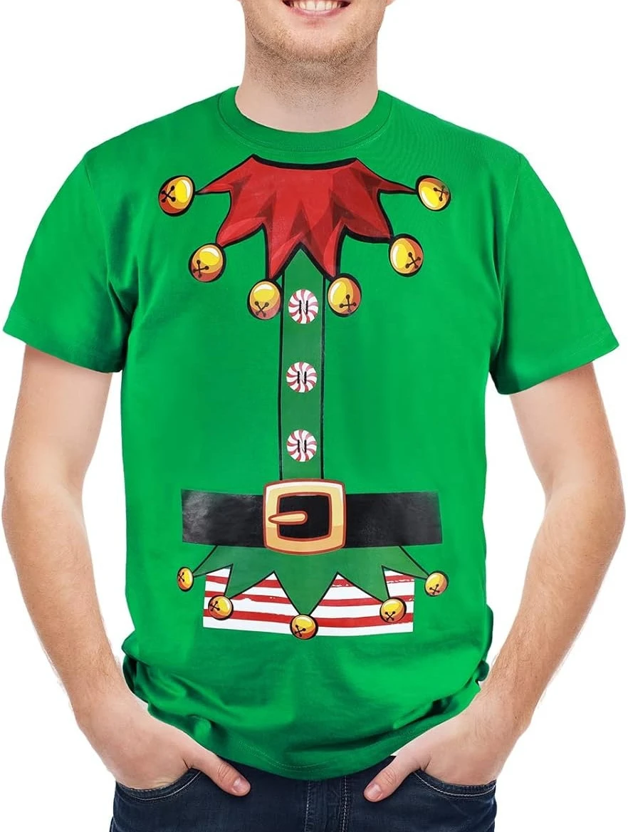 Christmas Shirts for Men Women T Shirt Xmas Red Santa Elf Costume Shirt for Christmas Holiday Party Funny Men's Cotton T-shirt