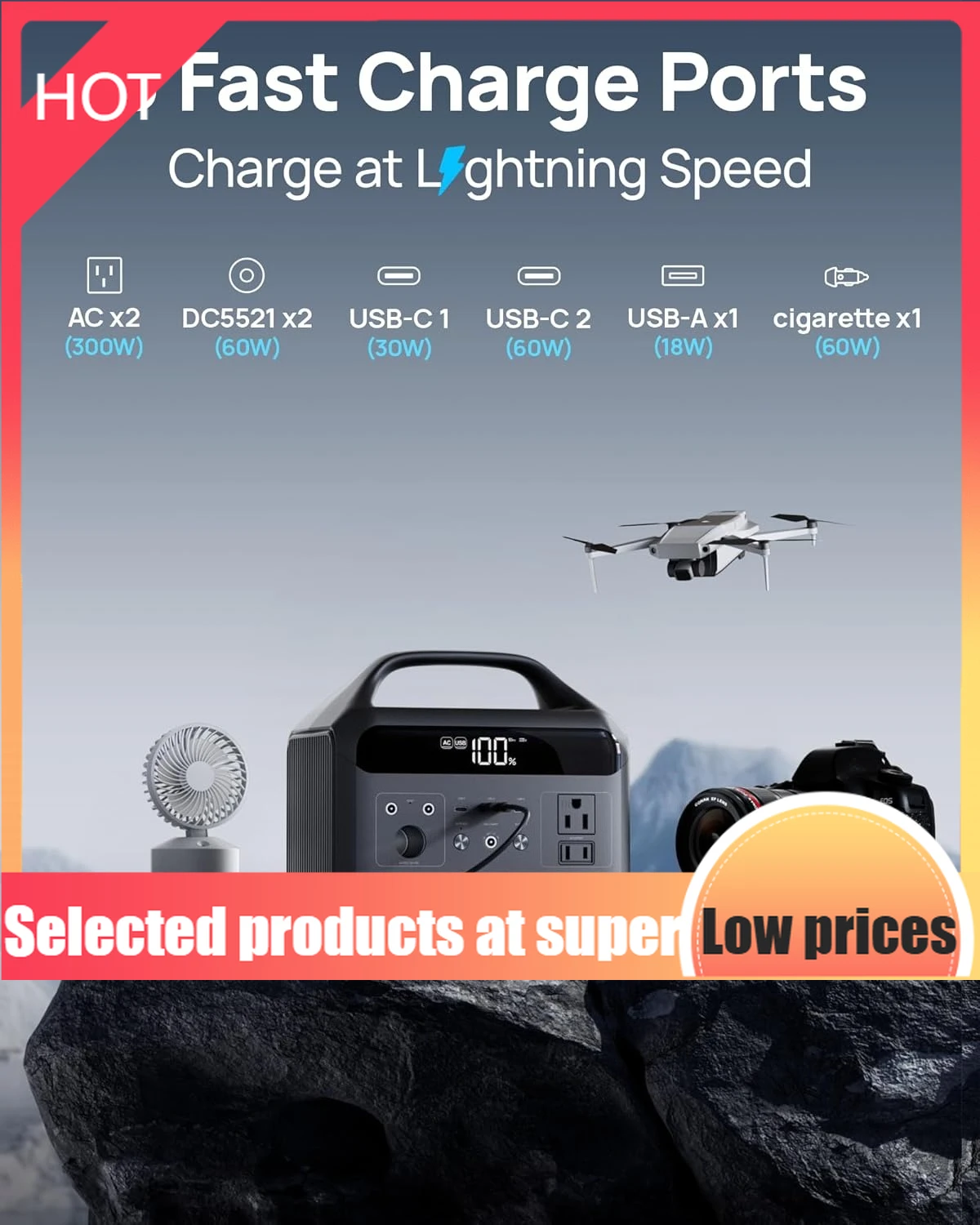 

Лимитированная серия: Солнечный генератор с панелями в комплекте - Портативная электростанция 300 Вт с солнечной панелью 30 Вт, 192 Вт·ч (60000 мА·ч) LiFePO4