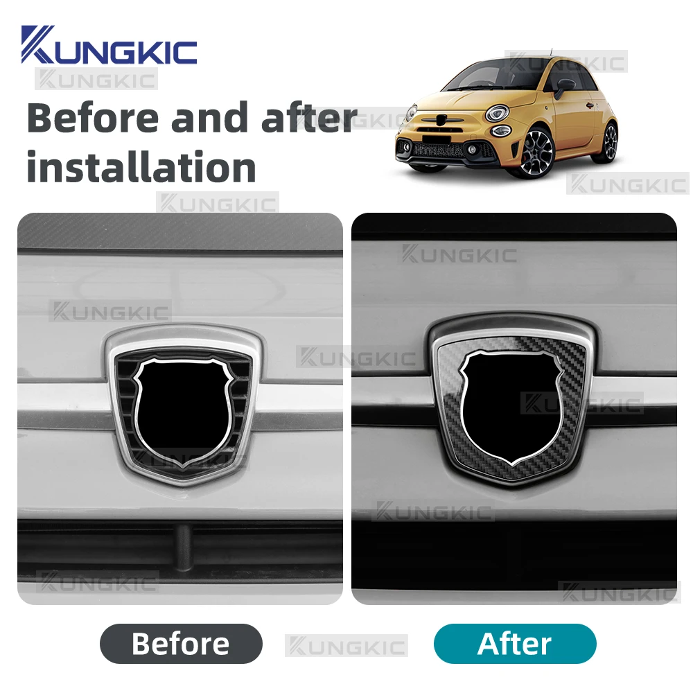 

For Abarth 595 695 2012-2016 2017 2018 2019 2020 2021 2022 2023 2024 Real Dry Hard Carbon Fiber Front Badge Whiskers Logo Cover