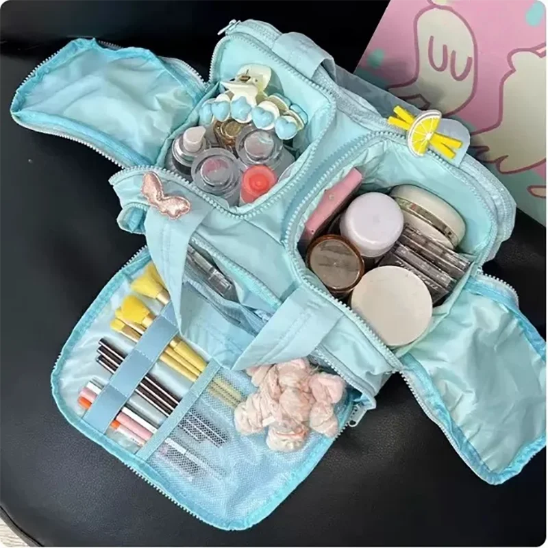 1 PC-Kosmetiktasche mit großem Fassungsvermögen, Reisewasch-Aufbewahrungstasche mit mehreren Fächern, tragbare Reise-Schönheits-Aufbewahrungstasche mit Griff – Detail 3