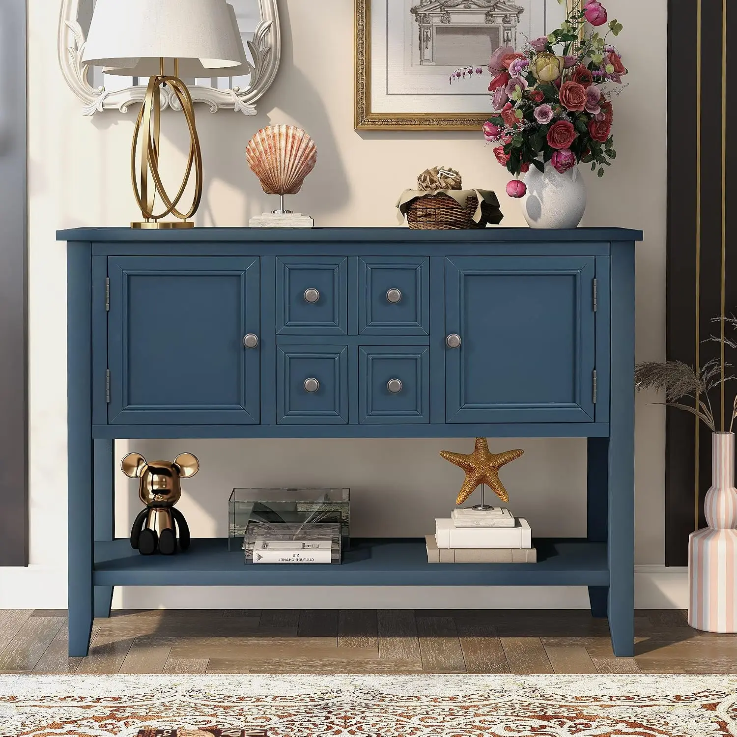 Wood Buffet Sideboard Console Table with Storage Cabinet Drawers & Bottom Shelf for Living Room Kitchen Entryway, Customized