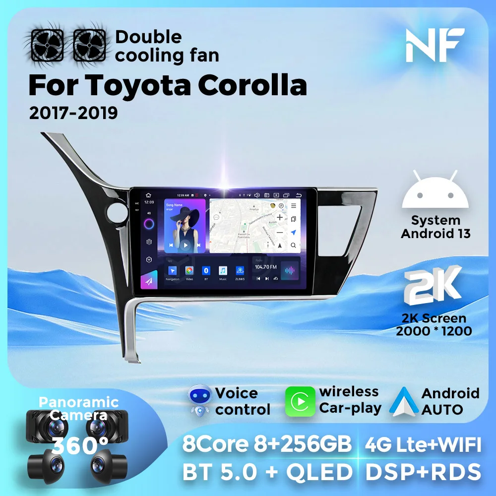 For Toyota Corolla 2017-2019 Car Radio Stereo Multimedia Player GPS Navigation Carplay 2Din Head Unit DSP BT5.0  WIFI connection