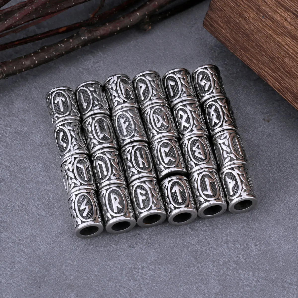 Stainless Steel Vikings Rune Beads 24pcs/lot 6mm Hole for Hair or Beard Men and Women Beads Small Fashion Jewelry Gift Wholesale