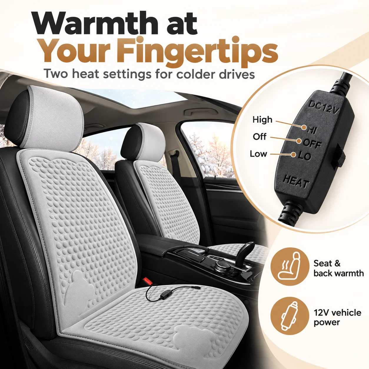 2 seats Full Back and Seat Warmer with Soft Raised-Dot Fabric, Anti-Slip Backing, Elastic Hooks and Seat Anchors