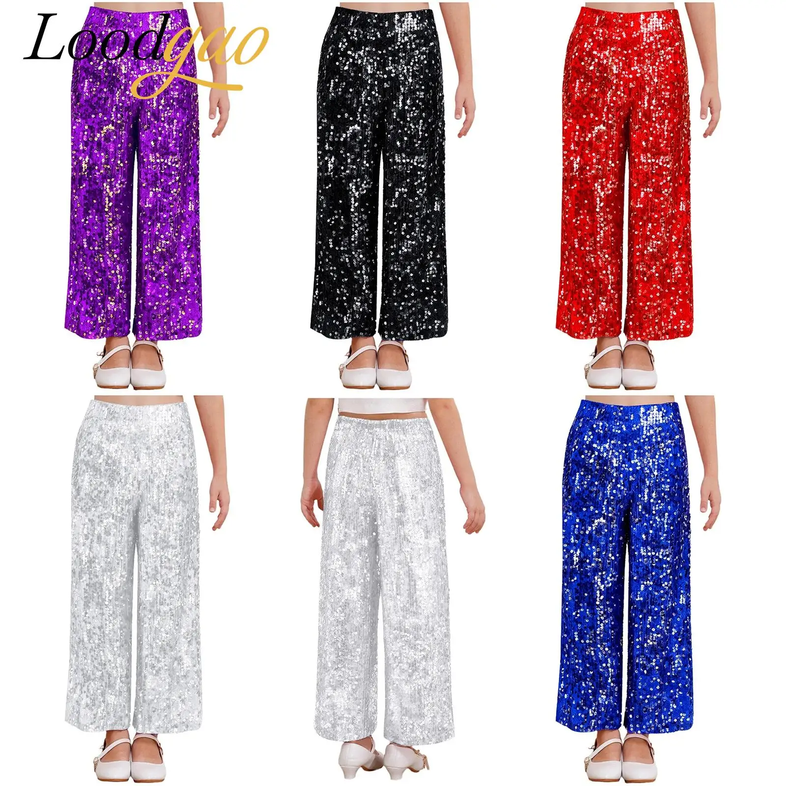 

Girls Jazz Dance Hip Hop Costumes Pants Shiny Long Pants Fashion Loose Trouser Sequin Festival Clothes Stage Performance