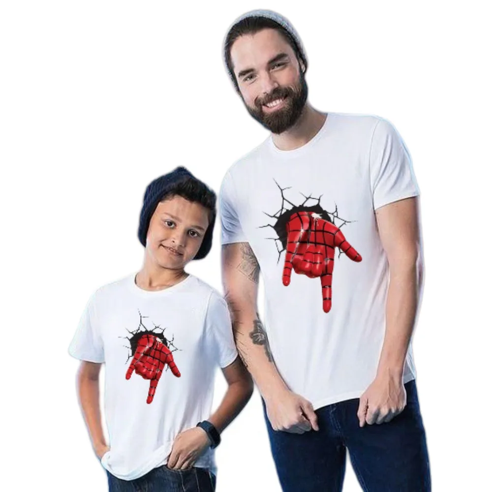 

Marvel Avengers Spider Man Originality Print Cotton Tee Summer Autumn Family Matching Outfits Parent-children T-shirt Unisex Tee